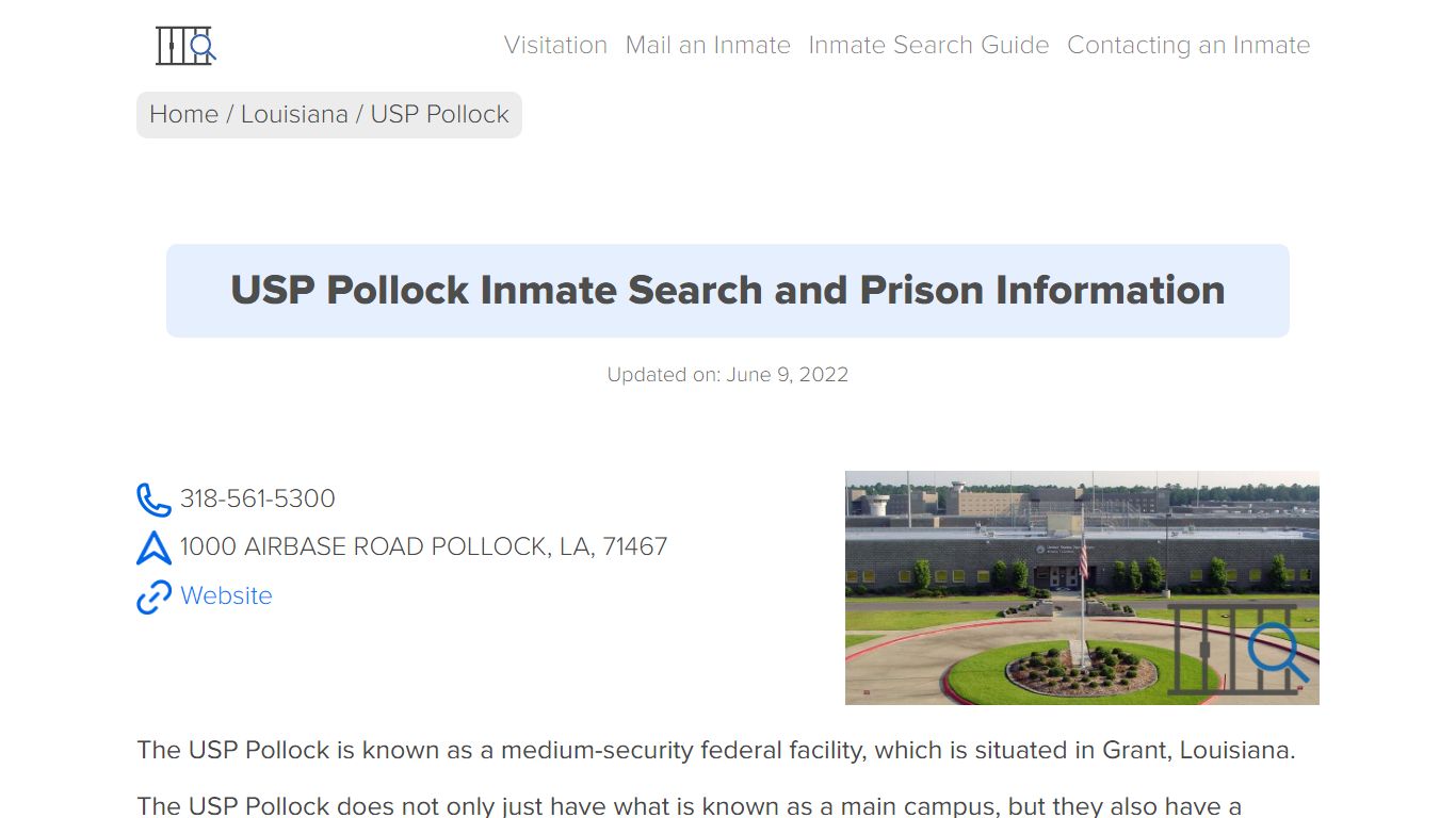 USP Pollock Inmate Search, Visitation, Phone no. & Mailing ...
